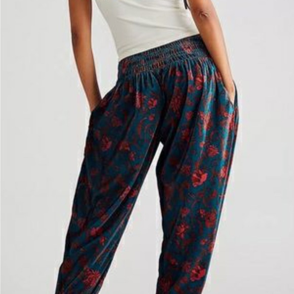 Free people Marla harem velvet Bohemian Pants EUC gorgeous peacock blue M - Picture 3 of 5